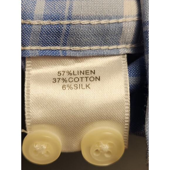 Peter Millar Shirt Mens Size Large Blue Plaid Linen Blend Long‎ Sleeve Button-up - Picture 6 of 10